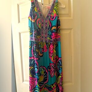 Lilly Pulitzer Addison Dress Deep Sea blue Island V neck Maxi